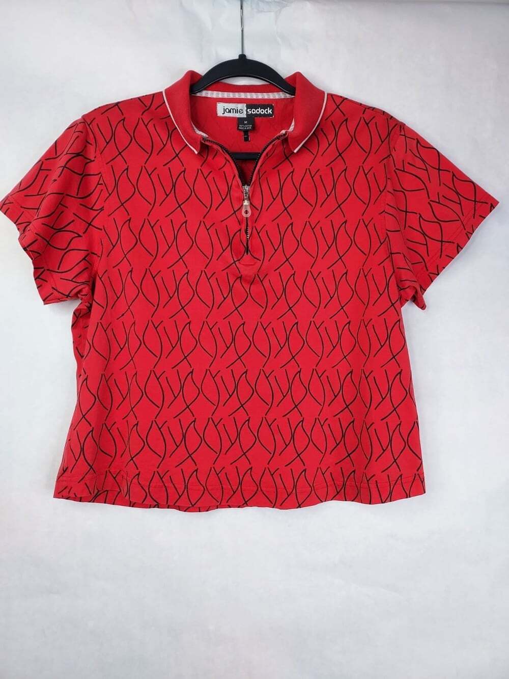 JAMIE SADOCK Golf 1/4 Zip Shirt Women's M Red Geometric Athletic Top Polo Rave
